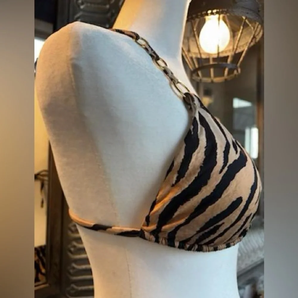 PQ SWIM PilyQ Clio link Zebra Bikini Gold Hardware med Bottoms NWT Top worn once
